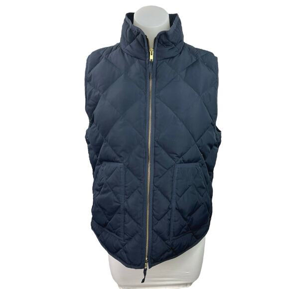 J.Crew Women's Blue Down Fill Quilted High Neck Sleeveless Vest Puffer Jacket M - Picture 1 of 3
